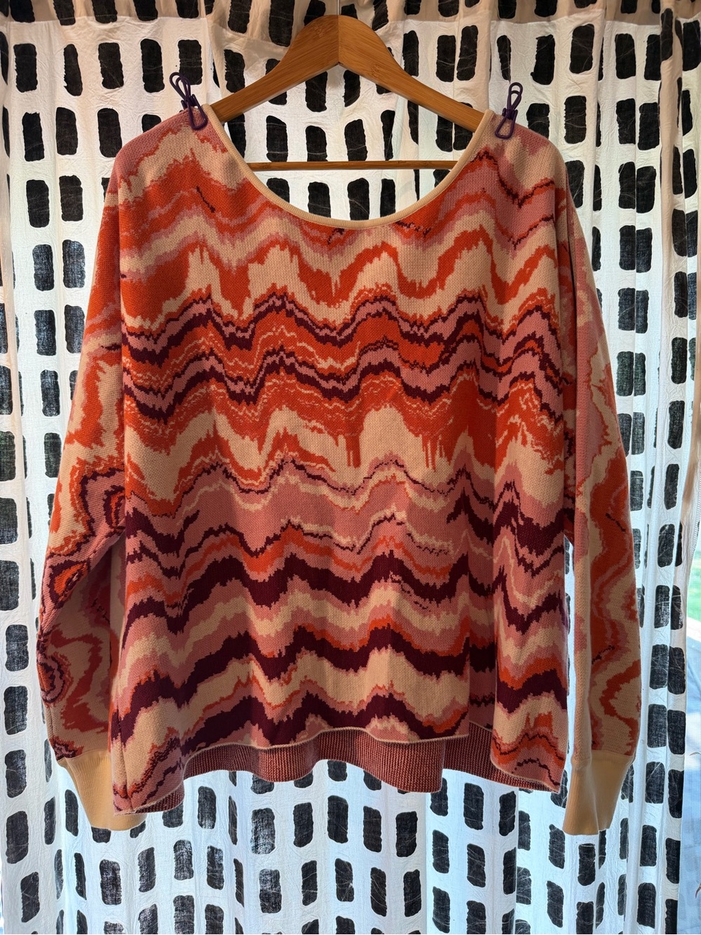 Anthropologie Womens Pink & Orange Wave-Pattern Sweater